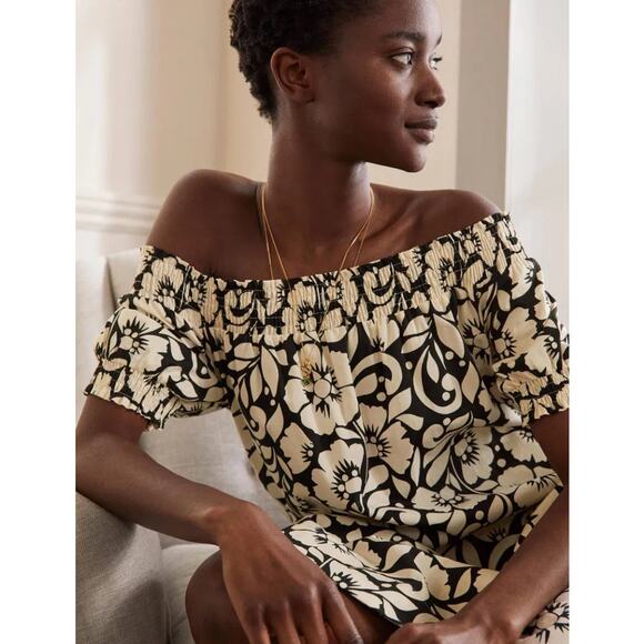 Boden Off Shoulder Mini Dress Tropical Black White Size 6 - Picture 9 of 12